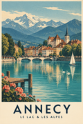 Affiche illustrée Annecy, le lac et les Alpes