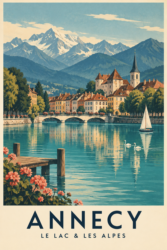 Annecy-plakat – Søen & Alperne