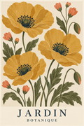 Affiche botanique Jardin avec pavots ocre