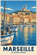 Affiche illustrée Marseille, le Vieux-Port